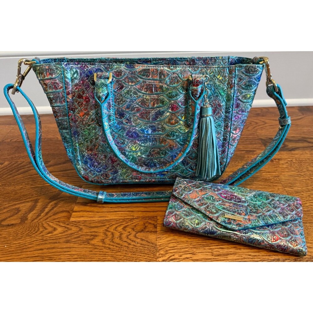 Brahmin Frisky Montego Set Small Ashlee Satchel Bag & Veronica Wallet Tassel EUC